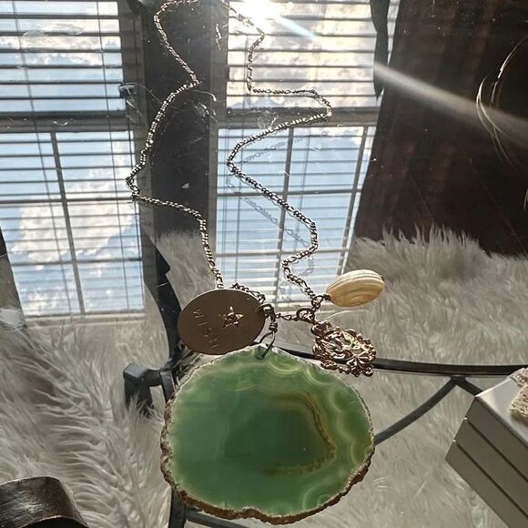 Max & Zoe Jewelry - Max & Zoe Long Gold Agate Charm Necklace